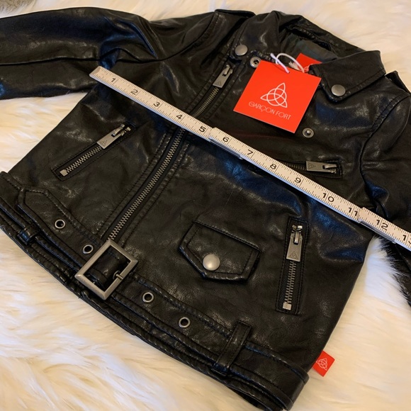 NWT Garçon Fort Black Faux Leather Moto Jacket Sz 3Y - Picture 3 of 5